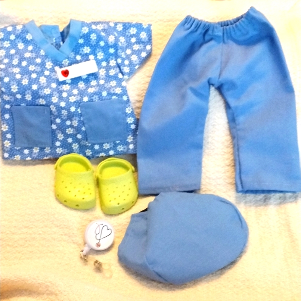 Doll scrub outfit with shoes and badge holder
